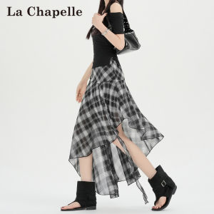 La Chapelle | Đầm Dáng A Họa Tiết Plaid Đen Không Quy tắc Mùa Hè
