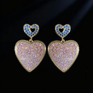 Sequito tinh tế trang trí tai Pave Vòng màu gradient aaaaa đá Cubic Zirconia hình trái tim tình yêu mạ vàng phụ nữ Bông tai thả cho hàng ngày se1009