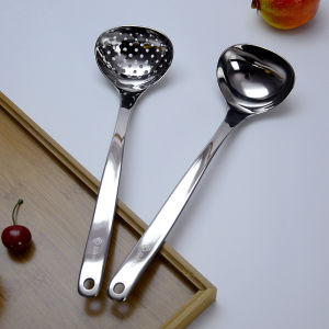 ช้อนกรองอาหารคุณภาพระดับมืออาชีพ 304 สแตนเลส ด้ามยาว ปากกว้าง หัวแบน ช้อนต้มสุกี้ ช้อนตักน้ำซุป