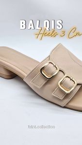 BALQIS Sandal Wanita Heels Rendah 3CM BY FAINT - Warna Ivory Hitam