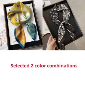 [2 Pack] Western Style Spring & Fall Stylish Thin Small Silk Scarf Fashion All-Match Small Scarf K-style Professional Square Scarf
