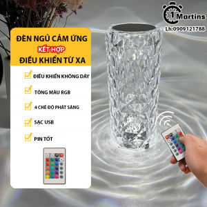 [Tặng thêm remote] Đèn ngủ pha lê cảm ứng đèn để bàn RGB có điều khiển 16 chế độ đèn hoa hồng Tây Ban Nha  PPT-03RGB