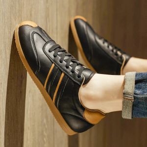 Mens Leather Surface Low Cut Thin Sole Retro Deqin Shoes Casual Black Agan Board Shoes Spring Autumn New Arrival