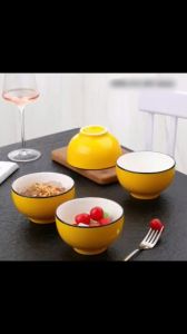 Set 10 Chén cơm sứ pastel tráng men vàng