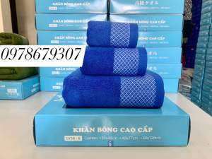 Bộ Khăn Bông Cao Cấp Clc Vinhly. Khăn Tắm  Khăn Lau Đầu  Khăn Mặt . Màu Xanh CoBan . Mã 38A