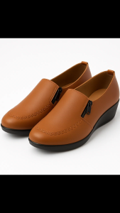 Sepatu Loafer Wanita Kulit Sintetis Elegan dengan Ujung Bulat untuk Kerja Resmi