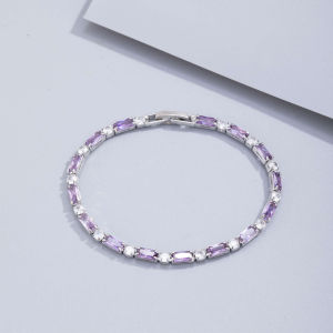 Purple Zircons Fashion CZ Charm Shiny Luxury Silver Color Crystal Tennis Bracelets for Women Party Wedding Jewelry Birthday Gift