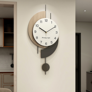 💥Dream Best🔥 Northern Europe Mute Clock Wall Clock Living Room Simple Log Quiet Wind Wooden Japanese Punch-Free Wall Clock 70*32cm