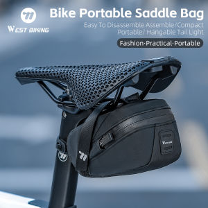 WEST BIKING 0.8L Bicycle Saddle Bag Portable Bike Seat Tail Bag Waterproof Lightweight Cycling Bag with Tail Light Mount for MTB