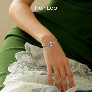 Her Lab Jewelry | สร้อยข้อมือเพชร S925แท้สีฟ้าเงินสเตอร์ลิง1กะรัตสร้อยข้อมืออัญมณีสีน้ำเงินได้รับการรับรอง GTA สร้อยข้อมือเพชรรักง่ายและอเนกประสงค์ของขวัญสำหรับแฟนสาววันวาเลนไทน์
