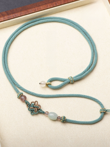 Handcrafted 3mm Emerald Rice Bead Pendant Cord Woven Lucky Knot Amber Jade Pendant Necklace Cord Wind Fashion Jewelry