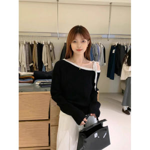 Stylish French Loose Versatile Long-Sleeve Off-Shoulder Knit Sweater