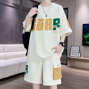 Casual Sports Suit Boys Summer Loose Teen Students T-shirt Trendy Fashion Short Sleeve Shorts Set