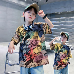 Áo Thun Cotton Thoáng Khí Mùa Hè Cho Bé Trai Áo Thun Tay Ngắn Phong Cách Rộng Rãi Thoải Mái in Họa Tiết Hoạt Hình Trung Quốc Đại Lục