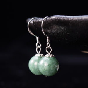 TIMESWIND Pop Natural Jade Light Green Round Bead Silver Women Earrings With Certificate Y1E
