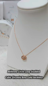 MILLENNE Made For The Night Circle Loop Studded Cubic Zirconia Rose Gold Necklace with 925 Sterling Silver (MLP-01)