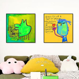Dopamine Style Large Size Cute Cartoon Artwork Decorative Painting for Childrens Room Bedroom Milk Tea Shop Restaurant Decor