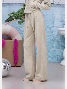 Juicy Couture | Cotton Velour Velvet Diamond Embossed Trousers