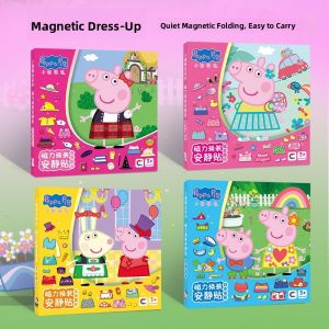 Peppa Pig Magnetic Quiet Book New No Cutting DIY Crafts for Girls Educational Toys Sticky Notes Absorption Fun Learning