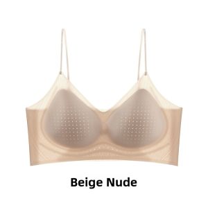 miiow | Cat Woman Invisible Strap Bra Womens Small Chest Gathered Look Big Skin Color Nylon V-Neck Summer Cool Feeling No Steel Ring