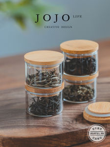 Mini Glass Tea Canister Sealed Bamboo Lid Homestay Flower Tea Storage Container Simple Modern Style Versatile Use Home Decor