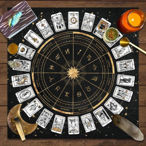 VIKAMA 1/2/4PC Astrology Ritual Tablecloth Zodiac Sign Tray Waterproof Tarot Layout Markers Spiritual Mysticism Theme Room Decor