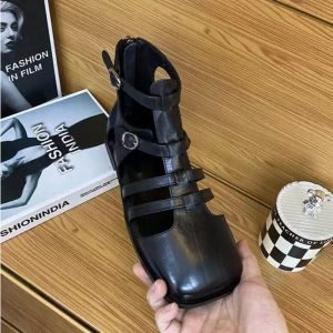 Stylish Square Toe Flat Toe Toe Sandals: Roman Style Low Heel Back Zip Up Women's Cut-out