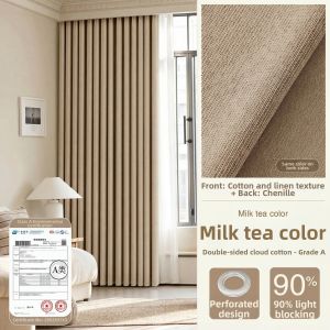 WEILAISHI | Creamy Style Antimicrobial Flax Cotton Curtains Sunproof Thermal Insulation Full Blackout