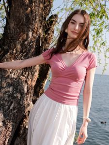 Basic House | Viscose V-Neck Short Sleeve Summer T-Shirt