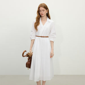 Elegant Commute Green Shirt Dress V-neck High Waist Womens Interview Dress Cotton Blend Long Sleeve X-shaped Silhouette