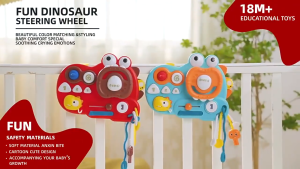 Dinosaur Steering Wheel Busy Board for Toddlers | Montessori Sensory Travel Toy | Stroller & Car Seat Activity Board | Fine Motor Skills Toy 18M+
