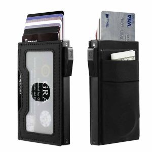 Mens Ultra-Thin Aluminum Card Holder RFID-Blocking Minimalist Metal Pop-Up Wallet Holds 12+ Cards-Cash Carbon Fiber Wallet
