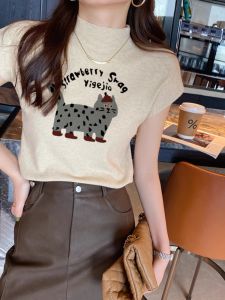 Áo Thun Dệt Kim in Hình Mèo Cổ Điển Dành Cho Nữ Mùa Hè Cổ Cao in Hình Hoạt Hình Thường Ngày Thường Ngày