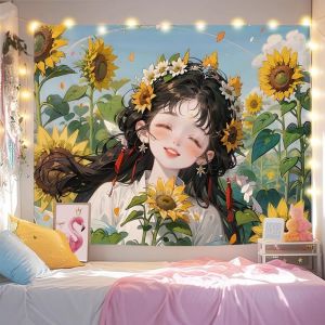VIKAMA Antique Girl Jungle Anime Tấm Thảm Trang Trí Tường Bằng Vải Polyester Không Dệt Trang Trí Nền Phòng Ký Túc Xá