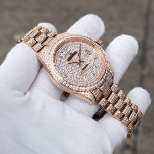 Đồng Hồ Nam OBLVLO Cao Cấp Mạ Vàng Hồng Tự Động Toàn Kim Cương Chống Nước Dây Đeo Cơ Khí Hiển Thị Ngày Tháng Thép Không Gỉ