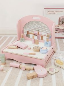 Kids Wooden Artificial Play House Little Girl Desktop Dresser Comb Cosmetics Combination Suit Makeup Toys
