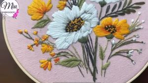 ชุดปักลายดอกไม้ ฟรีสะดึง ขนาด 20cm ด้วยรูปแบบ Embroidery Kit ดอกไม้ 20 คม. โปรโมท การแสดงงานฟรี