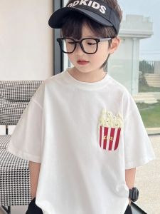 Boys Summer Short Sleeve T-Shirt Pure Cotton Cartoon Print Casual Loose Fit Breathable Childrens Wear for Ages 3-16