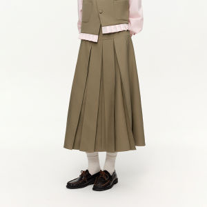 DUSHU | Plaid Shirt and Pleated Skirt Set