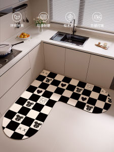 Water Absorbent Kitchen Floor Mat Anti-Slip Wear-Resistant L-Shaped Whole Piece Oil Proof Scratch Resistant Dirt Proof Foot Mat
