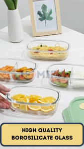Homira Long Oval Borosilicate Glass Food Container 760ml – Airtight Leakproof Lunch Box | Microwave & Oven Safe