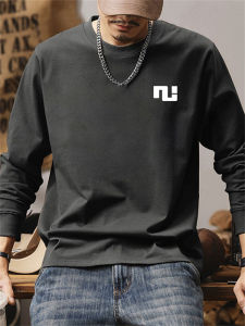 Heavyweight Pure Cotton Long Sleeve Mens T-Shirt Streetwear Hoodie Casual Style round Neck Print Design for Autumn Season