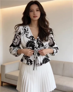 Womens Korean Chiffon V Neck Long Sleeve Blouse Loose Fit Casual Shirt Baju Wanita Breathable Fabric