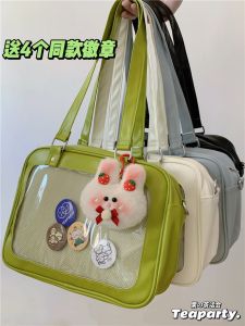 Japanese Style Transparent Badge Pain Bag Uniform School Bag Womens Anime Convention Crossbody Bag Single Shoulder Bag Commuter Bag