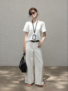 Cantonstory | Retro White Womens Slimming Wide Leg Denim Pants