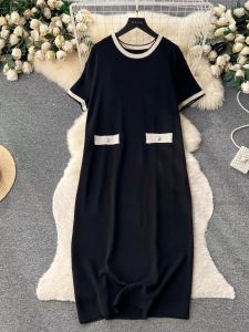 ●ECLAIRE● 043 Dress Midi Knit Rajut Lengan Pendek Shortsleeves Korea Kasual Casual Santai Mode Trendy Kerja Basic Dasar Import 6747