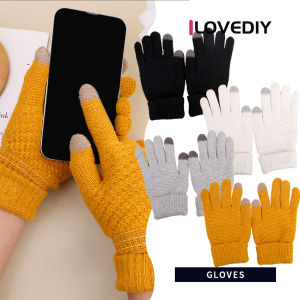 ILOVEDIY ถุงมือปั่นจักรยานทำจากหน้าจอสัมผัสกำมะหยี่ลายสับปะรดถุงมือผ้าขนสัตว์ถักมืออุ่นป้องกันความหนาวเย็นฤดูใบไม้ร่วงและฤดูหนาว