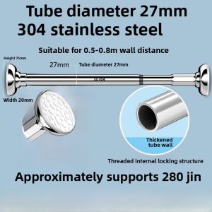 Stainless Steel 304 Retractable Clothes Drying Rod Fixed Installation Balcony Bathroom Clothesline Storage Organizer Tool