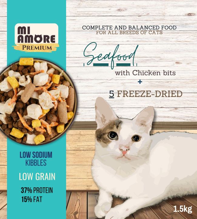 Mi Amore Premium Seafood with 5 Freeze Dried 1.5kg low grain low sodium urinary health care hair ball control