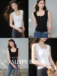 Henley Neck High-Elastic Close-Fitting Tank Top